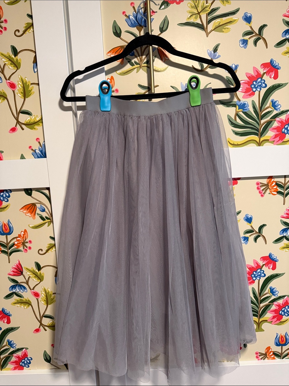Women's Triple Lined Gray Tulle Midi Skirt